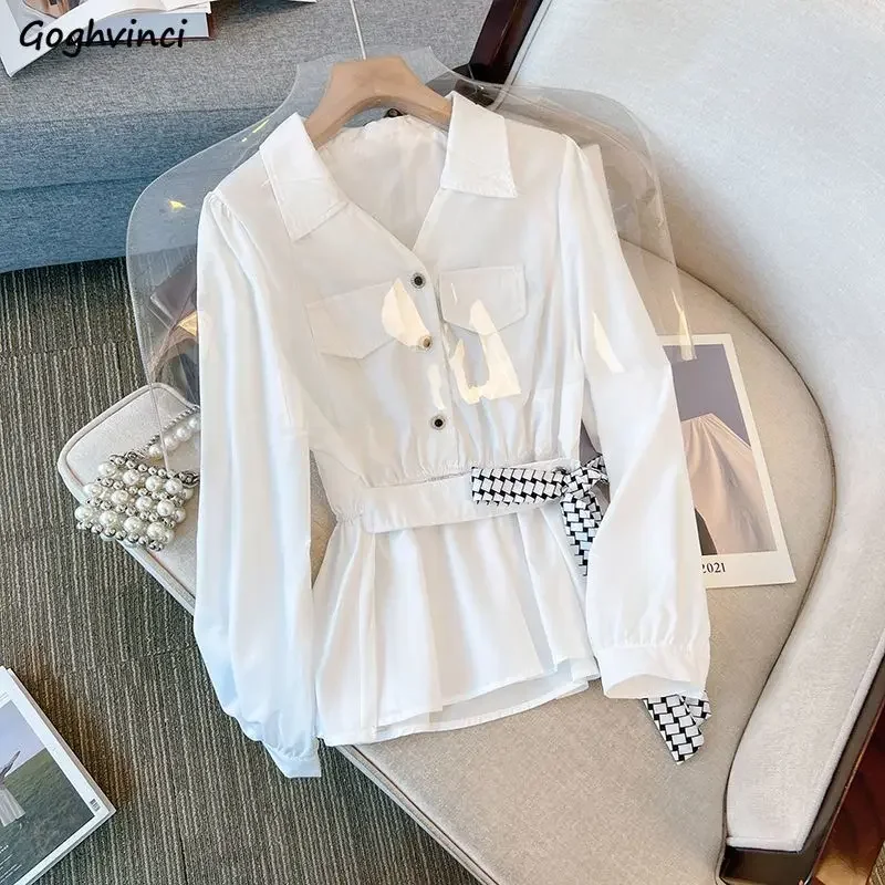 

Tunic Shirts Women Autumn Bandage Elegant French Style Temperament Stylish Female Long Sleeve Attractive Streetwear All-match