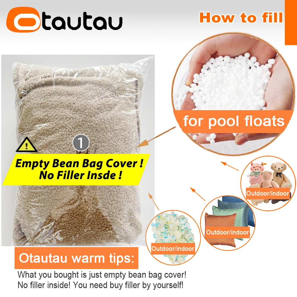 OTAUTAU Cute Kids Bean Bag Cover Without Filler for Children Thick Soft Faux Cashmere Fleece Beanbag Pouf Lazy Puff Chair SF157