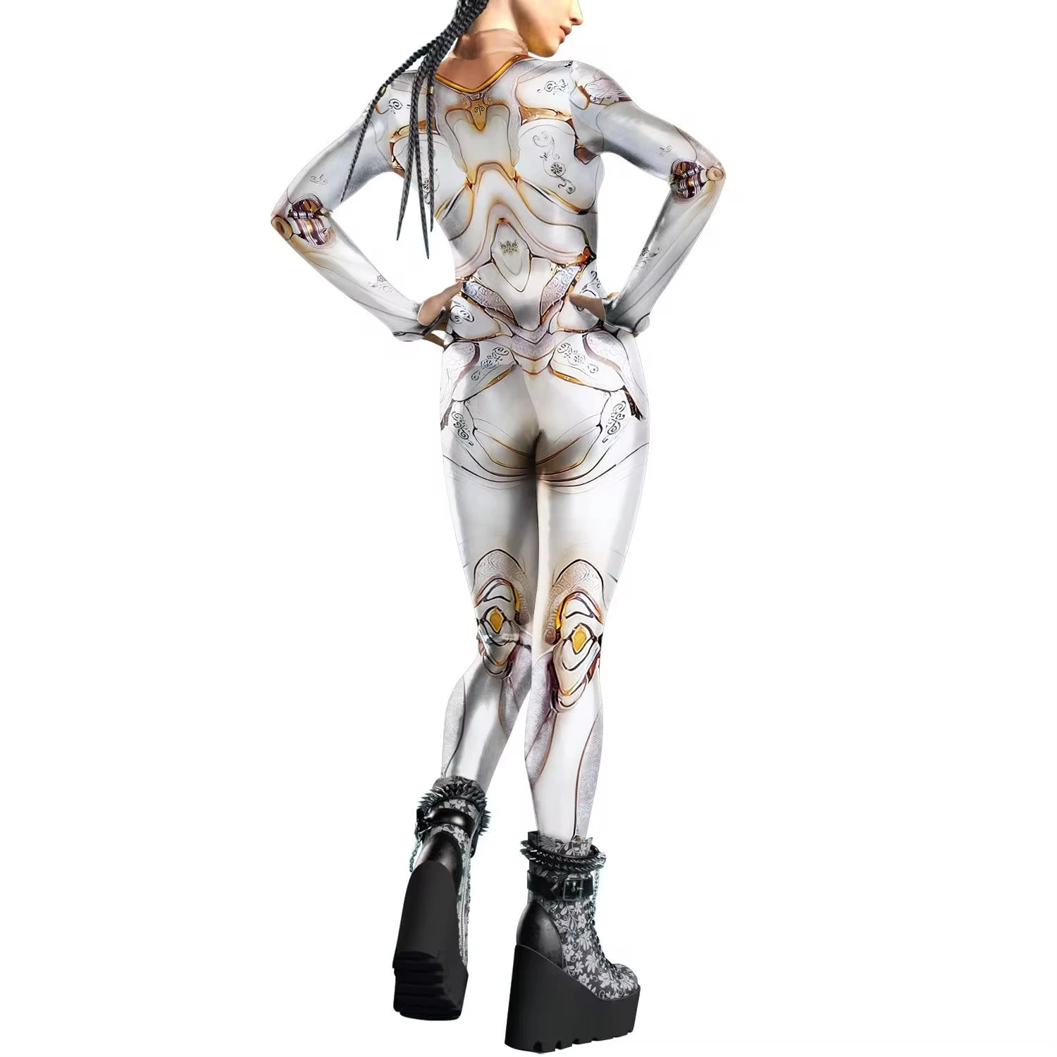 Halloween Punk Tech Style Bodysuit Women's Thumb Design One-piece Jumpsuit Front Zipper Machine Cosplay Costume Female Outfits