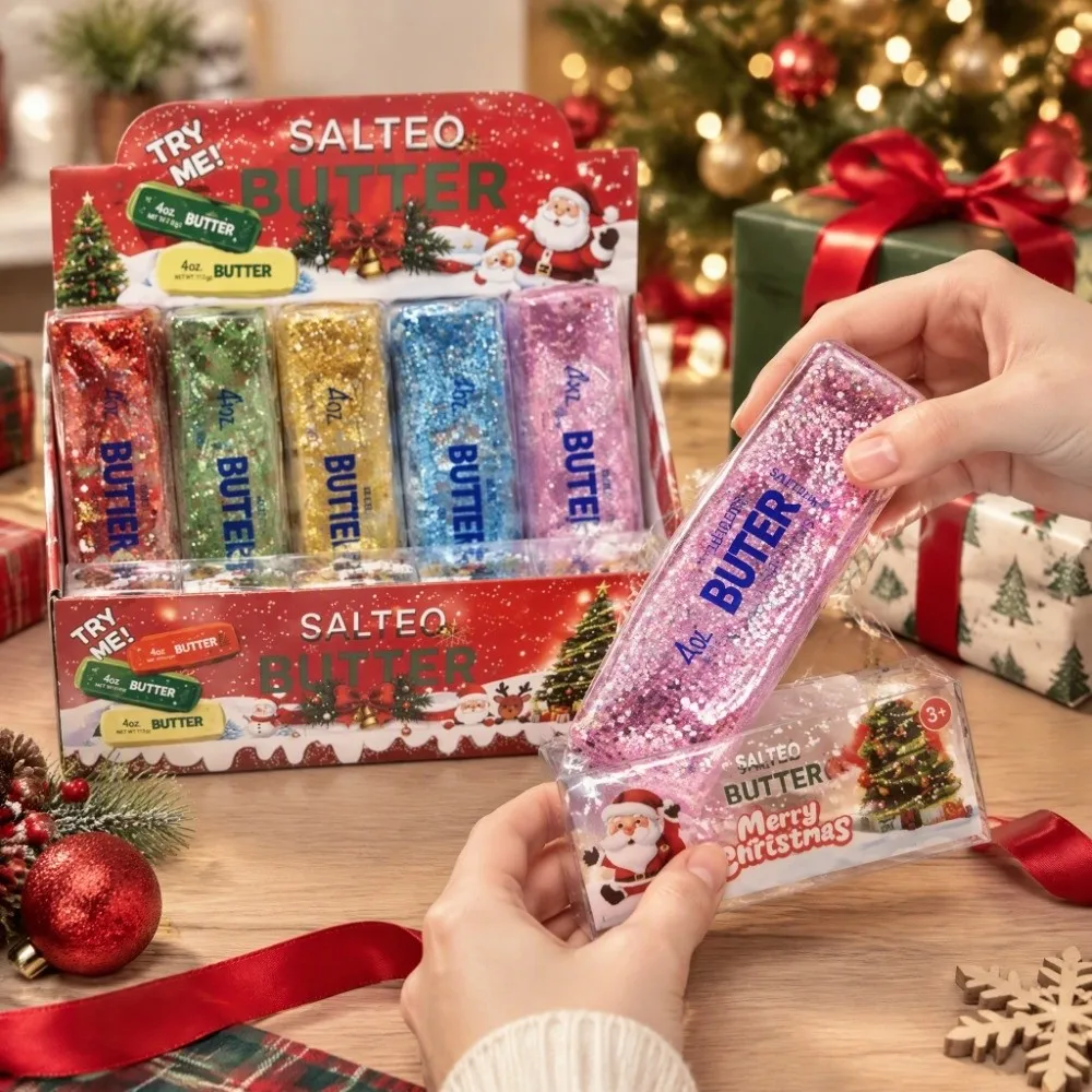 Slow Rising Butter Stick Squishy Toy Glitter Wet Texture Butter Stick Squeeze Toy Soft Transparency Fidget Toy Christmas