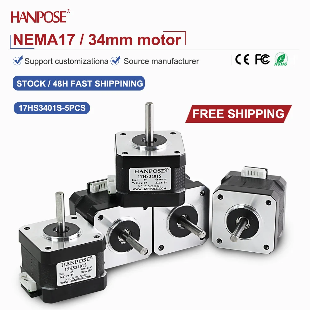 

NEMA17 5 шт. 17HS3401S шаговый двигатель 2,8 В 1,3 А двухфазный четырехпроводной аксессуар для 3D-печати двигатель производитель прямые продажи NEMA17