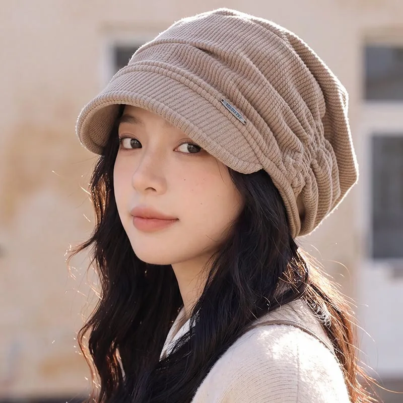 Fashionable And Tidal Current With Metal Tag Caps Women's Autumn And Winter With Eaves And A Versatile Ear Protection Warm Hats