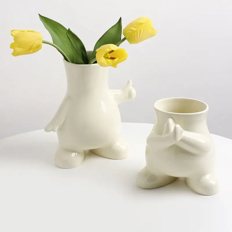 

Cream Ceramic Small Vase Decoration Living Room Dining Table Tulip Simulation Flower Dry Flower Arrangement for Home Decoration