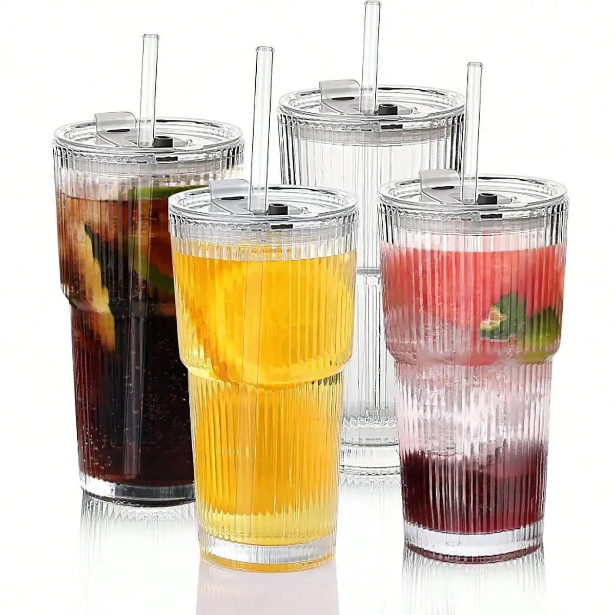 

4 шт. стаканы в винтажную полоску (19 унций) — толстое боросиликатное стекло с соломинкой для гладких напитков/праздников