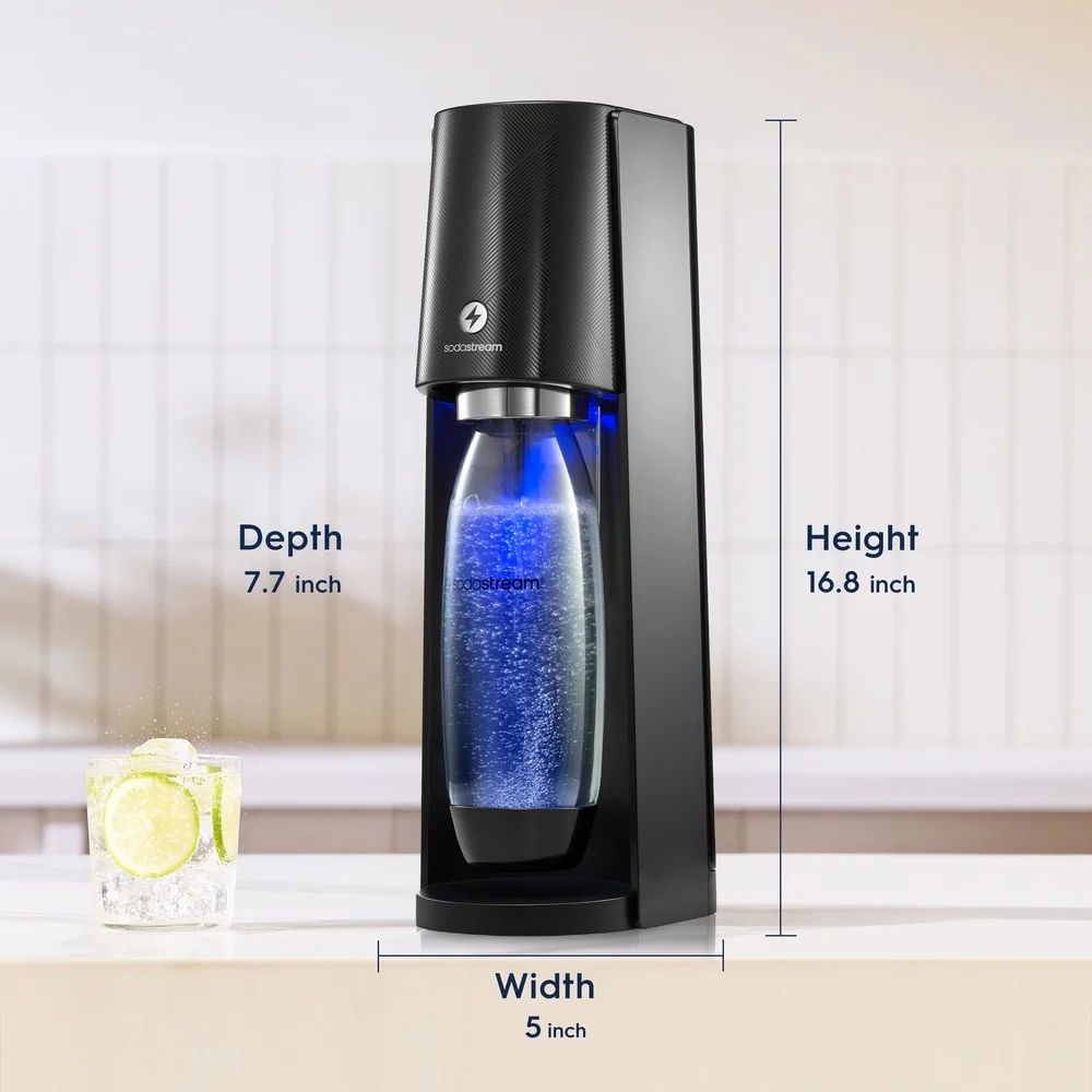 E-Terra Sparkling Water Maker Quick Connect CO2 Cylinder Carbonating Bottle Manual Fizz Home Kitchen Seltzer Maker Dishwasher