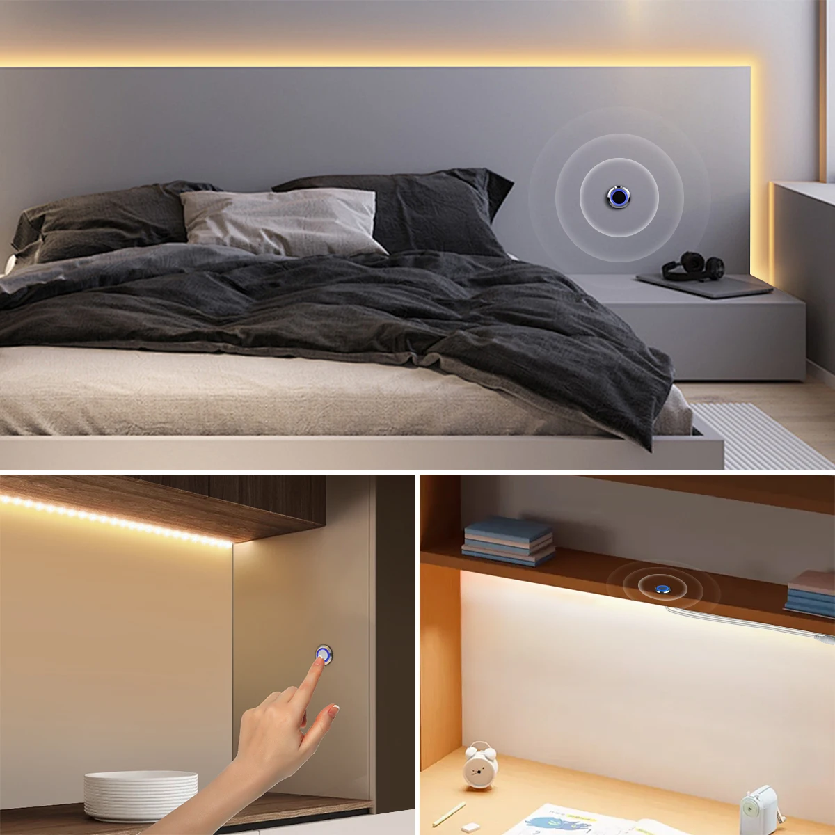 USB 5V Touch Sensor Switch COB LED Strip Light Dimmer Recessed Full Boday Button Switch for Bookcase Display Cabinet Wardrobe
