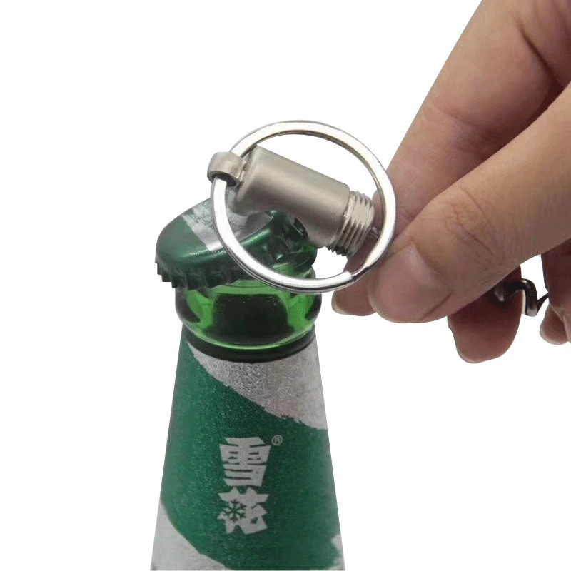 Multifunctional Zinc Alloy 3 In 1 Bottle Opener Keychain Outdoor Portable Mini Wine Beer Can Opener Wood Corkscrew Kitchen Tools