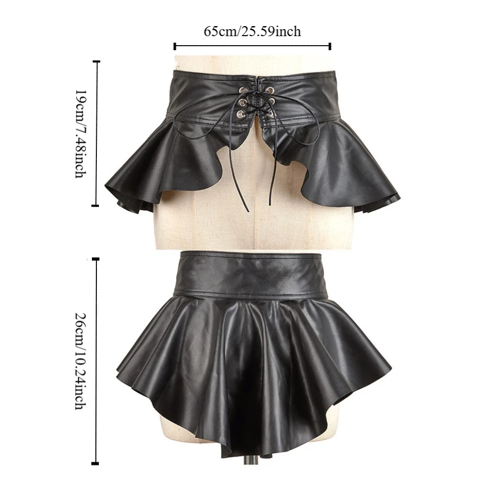 فستان Cummerbunds فاخر من جلد البولي يوريثان مع تنورة بحزام خصر عالي وحزام خصر عريض