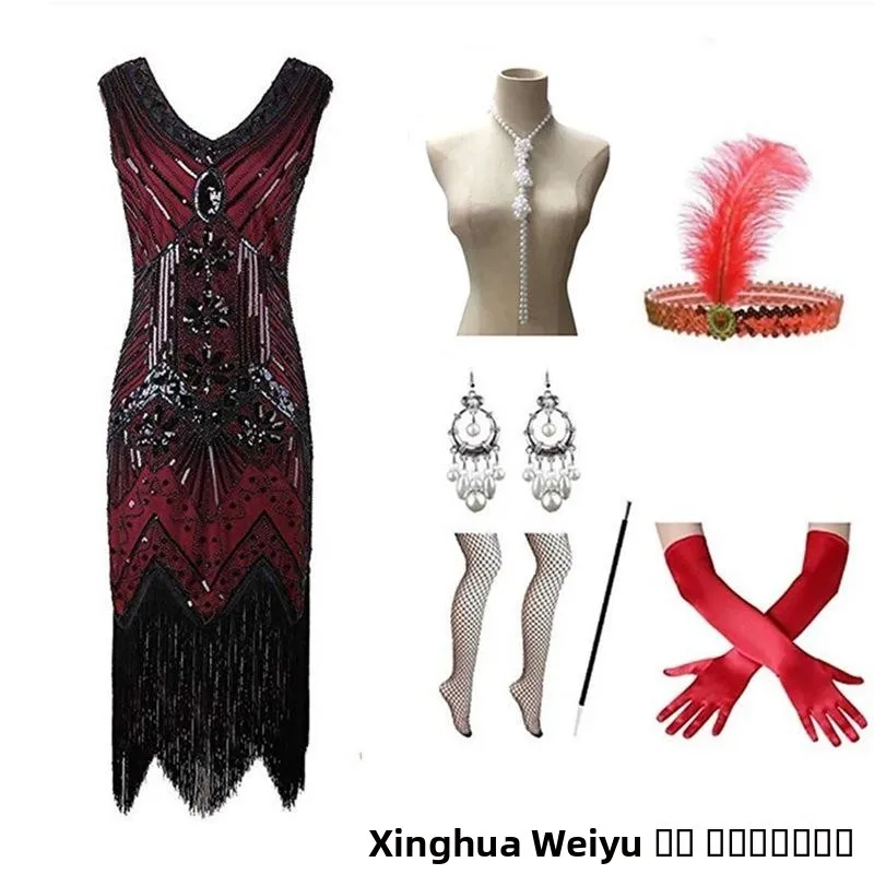 ريترو 920s غاتسبي الدكتور مع التطريز الثقيل الخرز هامش تنورة الملابس النسائية iny الترتر ثوب الزي الصيني التقليدي