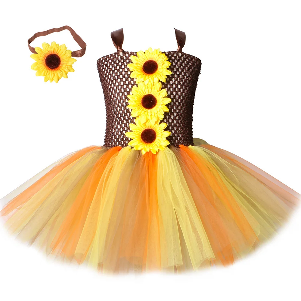 

Sunflower net yarn children's dress princess tutu skirt Halloween party scarecrow acting costume suitable for any figure