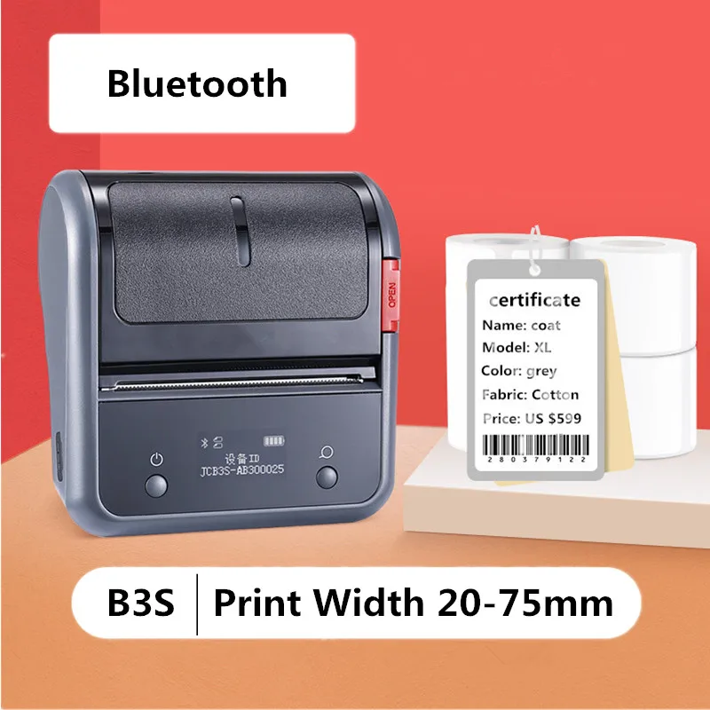 B3S Clothing Jewelry Price Product Barcode Sticker Width 20-75mm Mobile Phone App Bluetooth Portable Mini Thermal Label Printer