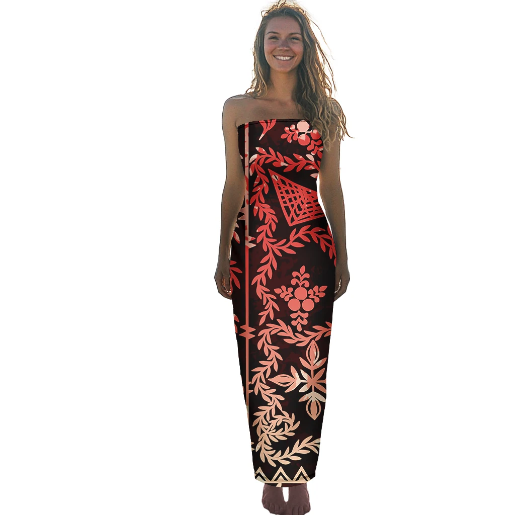 Holiday Party Ladies Tube Dress Spring Summer New Fashion Samoa Clothes Polynesia Floral Print Wrap Chest Dress for Women Hawaii