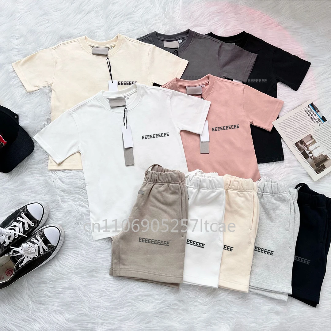 

20SS Double Line Classic Design Kids T-shirts Sets Reflective Letter Logo Shorts Sets Designer Brand Boys Girls Cotton Tops Sets