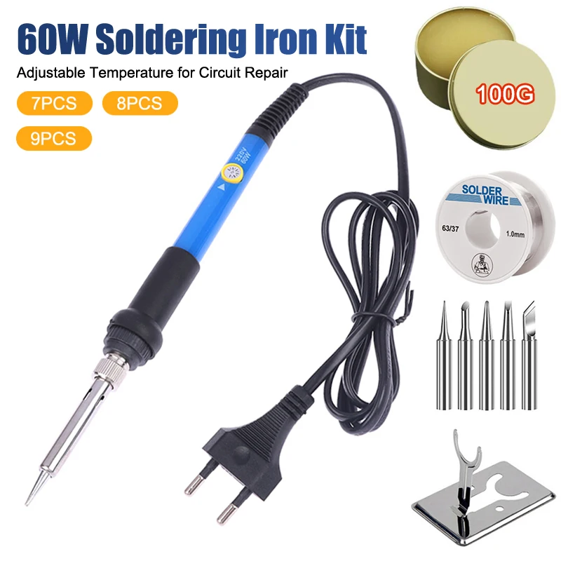 1Set Adjustable Temperature Electric Soldering Iron 220V 60W Welding Solder Rework Station Heat Pencil Tips Repair【Homeclub】