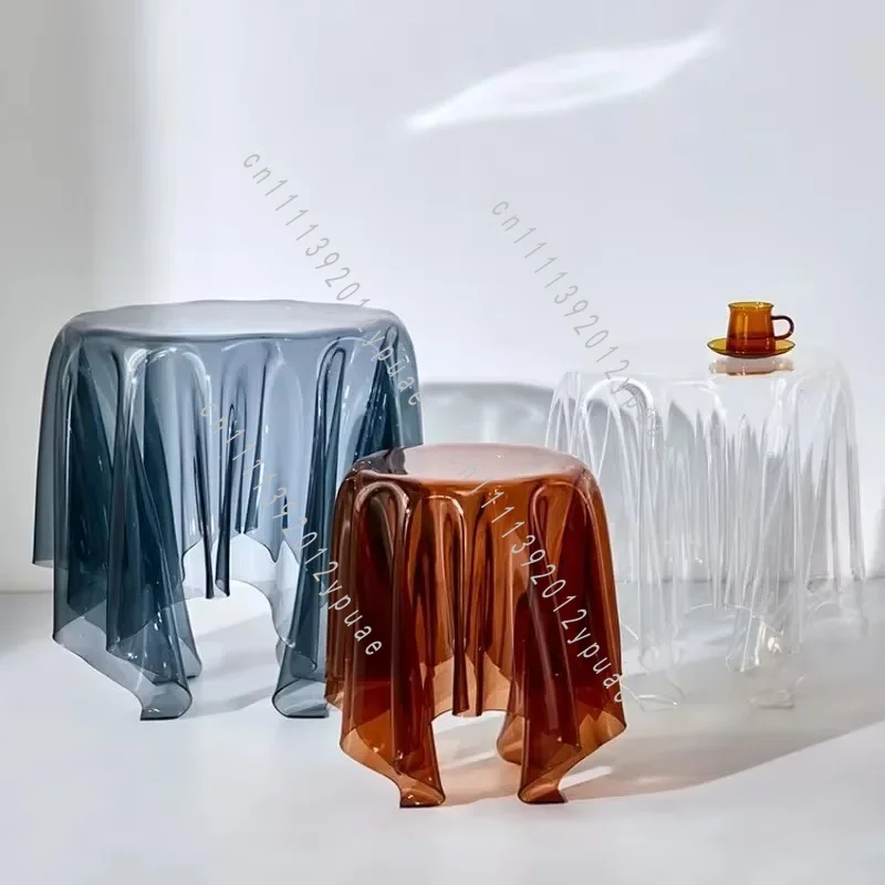 Nordic Transparent Acrylic Round Table, Crystal Style Coffee Table, Simple Luxury Bedside Nightstand for Bedroom & Event Decor