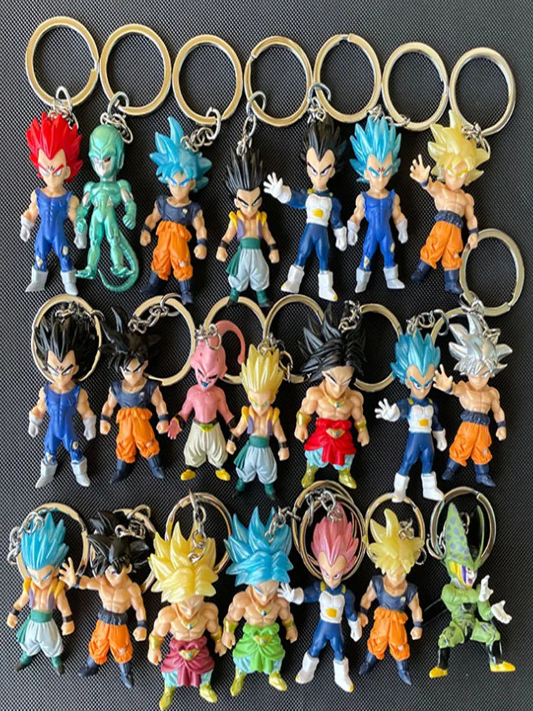 LLavero de figura de Dragon Ball de Anime para niños, modelo de PVC de Son Goku, Vegeta, freezer, Adorable colgante, decoración, regalos de juguete de moda caliente, 21 piezas por juego