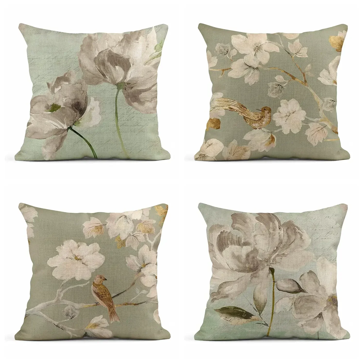 

Ink and wash flowers decorative pillow case for sofa ，inen pillowcase 40x40,45x45,50x50 60x60，throw pillows covers home