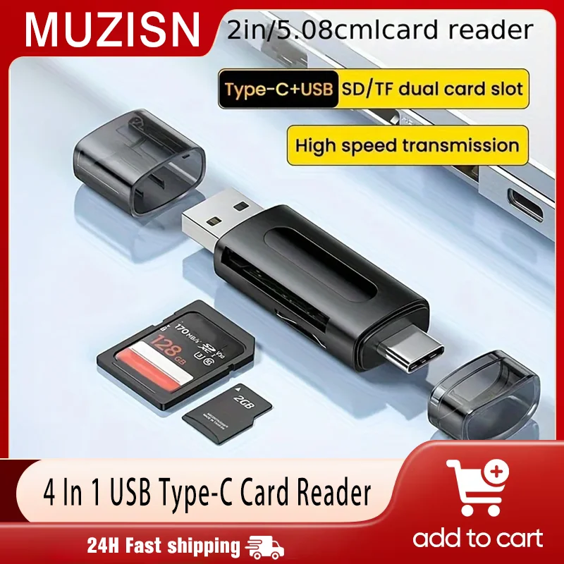 

2025 4 In 1 Multifunction USB Type-C Card Reader External Storage Black Stretch for Memory Stick USB 2.0 Mini SD TF Card Reader