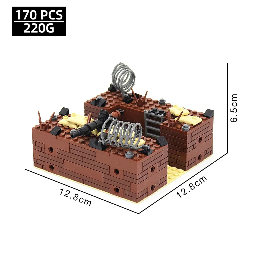 Military fortress trench ruins MOC building block model assembly minifigure battlefield base fortress bunker battlefield scene