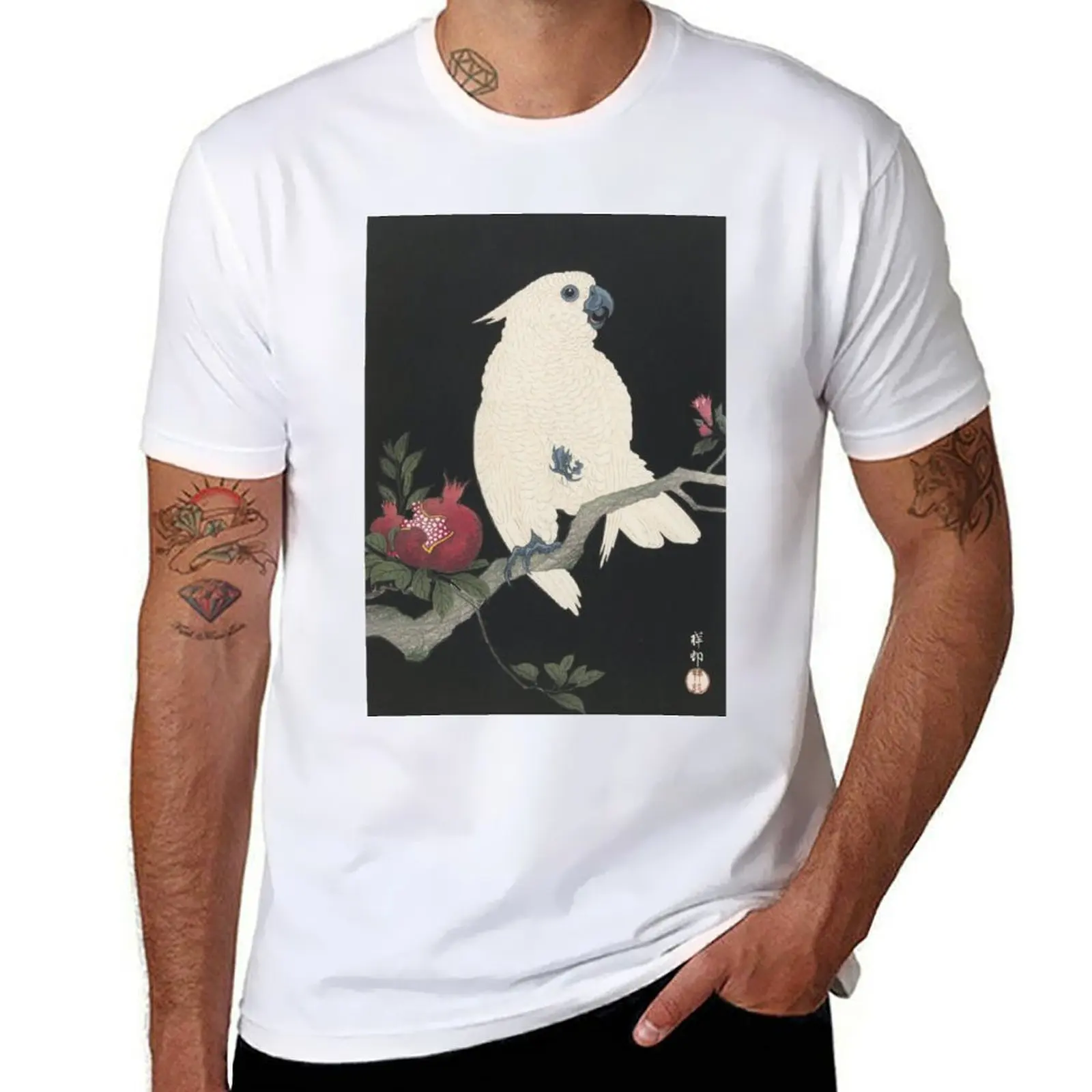 

Cockatoo on Pomegranate by Koson Ohara T-Shirt cotton tshirt 100% man t shirt summer T-Shirt
