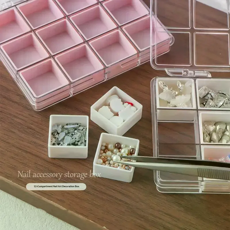 1Pcs Candy Colors Plastic Nail Art Decor Storage Case Transparent 6/12 Grids Nail Art Storage Box Compartment Jewelry Organizer