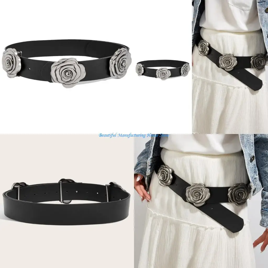 E56A Wide Waist Belt Waistband Belt Featuring Retro Floral Design For Women Dresses