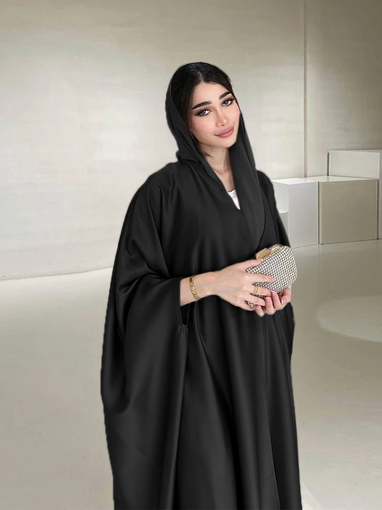 Fashionable Muslim black robe soft light forged bat sleeve long sleeved cardigan