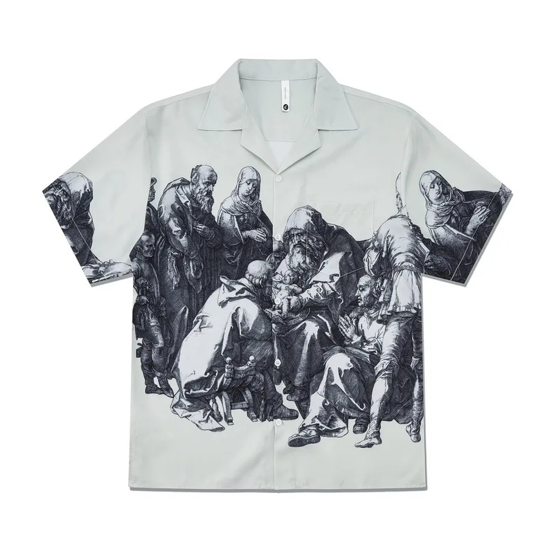 QICHE Men Ins High Street Vintage Cuban Collar Short Sleeve Shirt Luxury Couple Blouse For Teens Spring Summer European Style