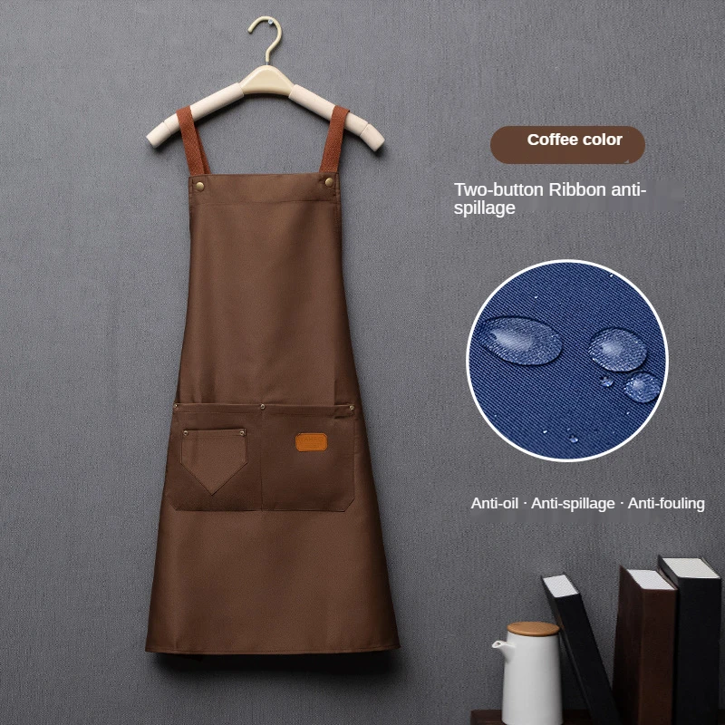 Angepasst Stickerei Druck Logo Unterschrift Wasserdichte Küche Schürzen Hause Chef Backen Kleidung Mit Taschen Erwachsene Lätzchen Taille Tasche