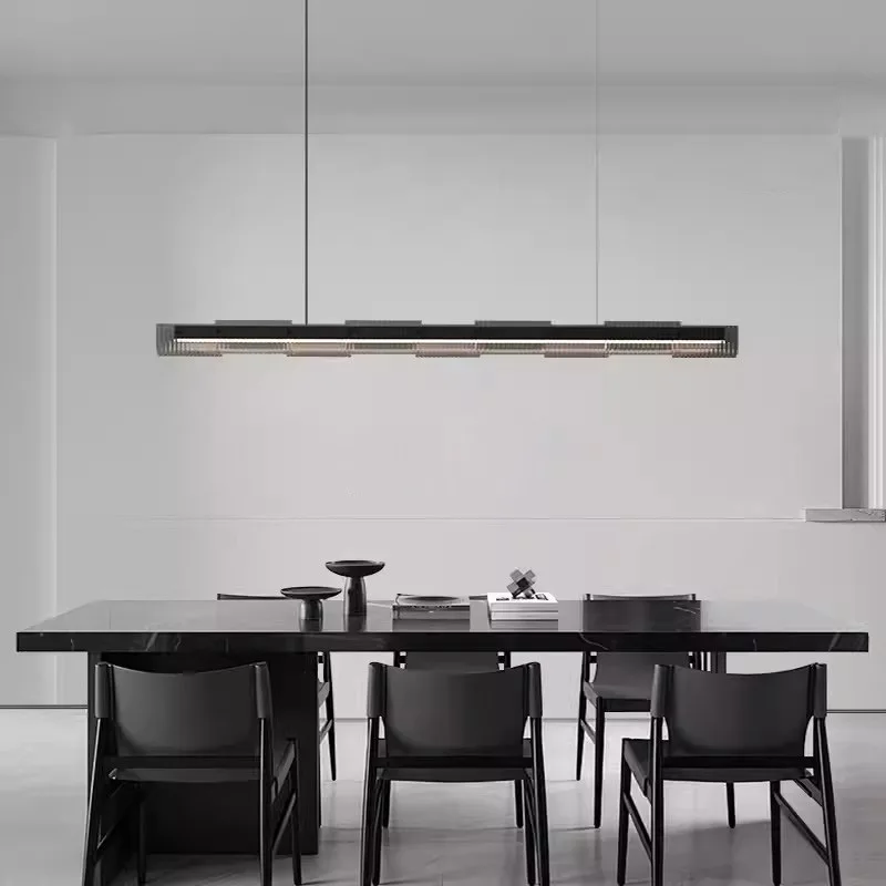 Italian Minimalist Long Strip Glass Pendant Lights Restaurant LED Chandeliers High-end Bar Cafe Clothing Store Kitchen Island