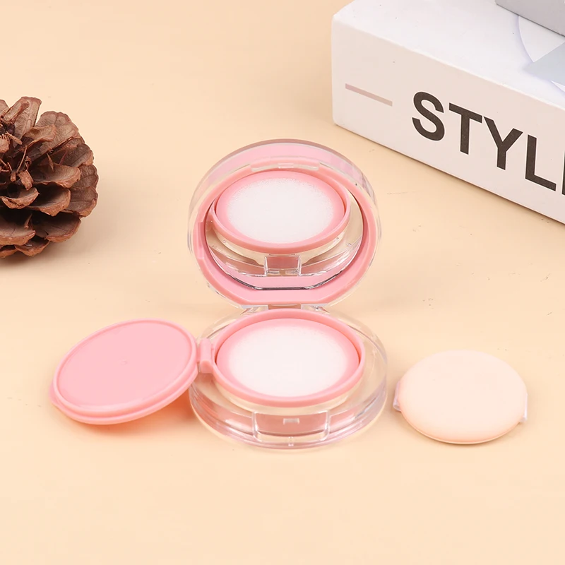กล่องรองพื้นแบบมินิสีชมพูพร้อมพัฟและกระจก สำหรับใส่บีบีครีม กล่องเครื่องสำอาง กล่องใส่ผลิตภัณฑ์ดูแลผิว