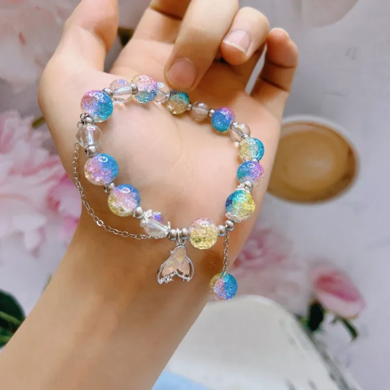 Fashion charm mermaid fishtail pendant bracelet women Marine style colorful beaded jewelry daily party accessories gift