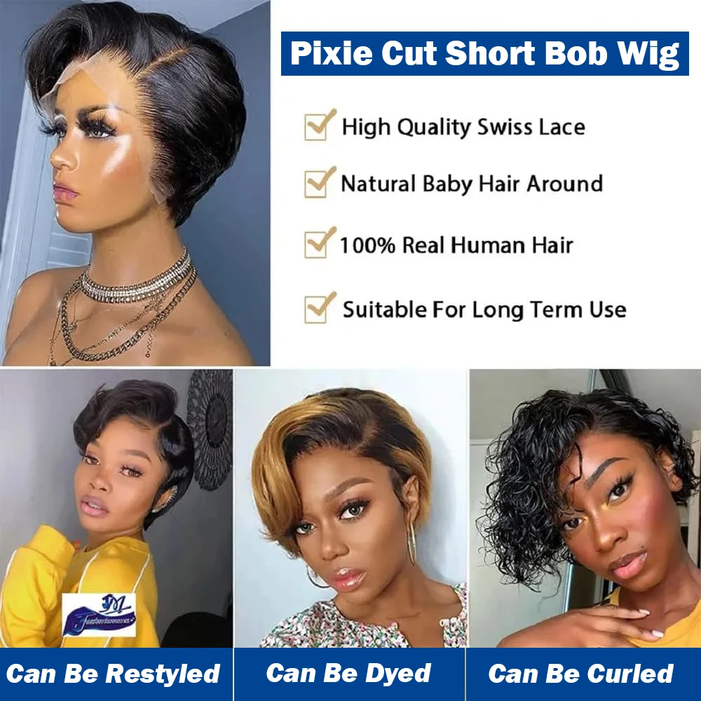 Straight Pixie Cut Short Bob Wigs Human Hair 13x4 Transparent Lace Front Human Hair Wig T Part Lace Wig Brazilian Hair For Women