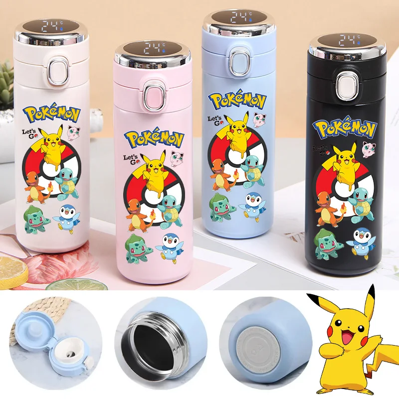 

420ML Pokemon Pikachu Temperature Display Thermos Cup Stainless Steel Hot Anime Thermos Bottle Outdoor Vacuum Insulated Cup Gift