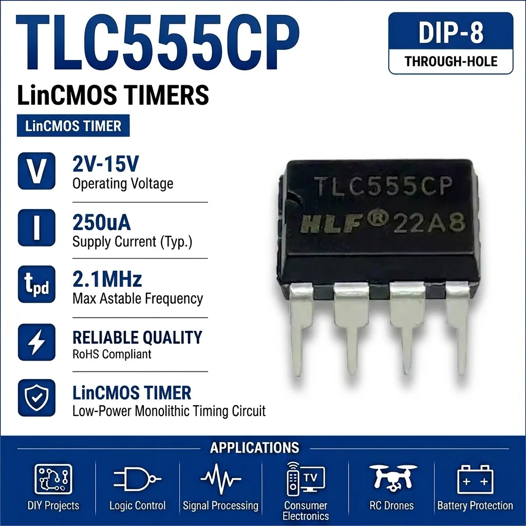 (25 pcs) TLC555CP DIP-8 TLC555 CMOS Precision Timer