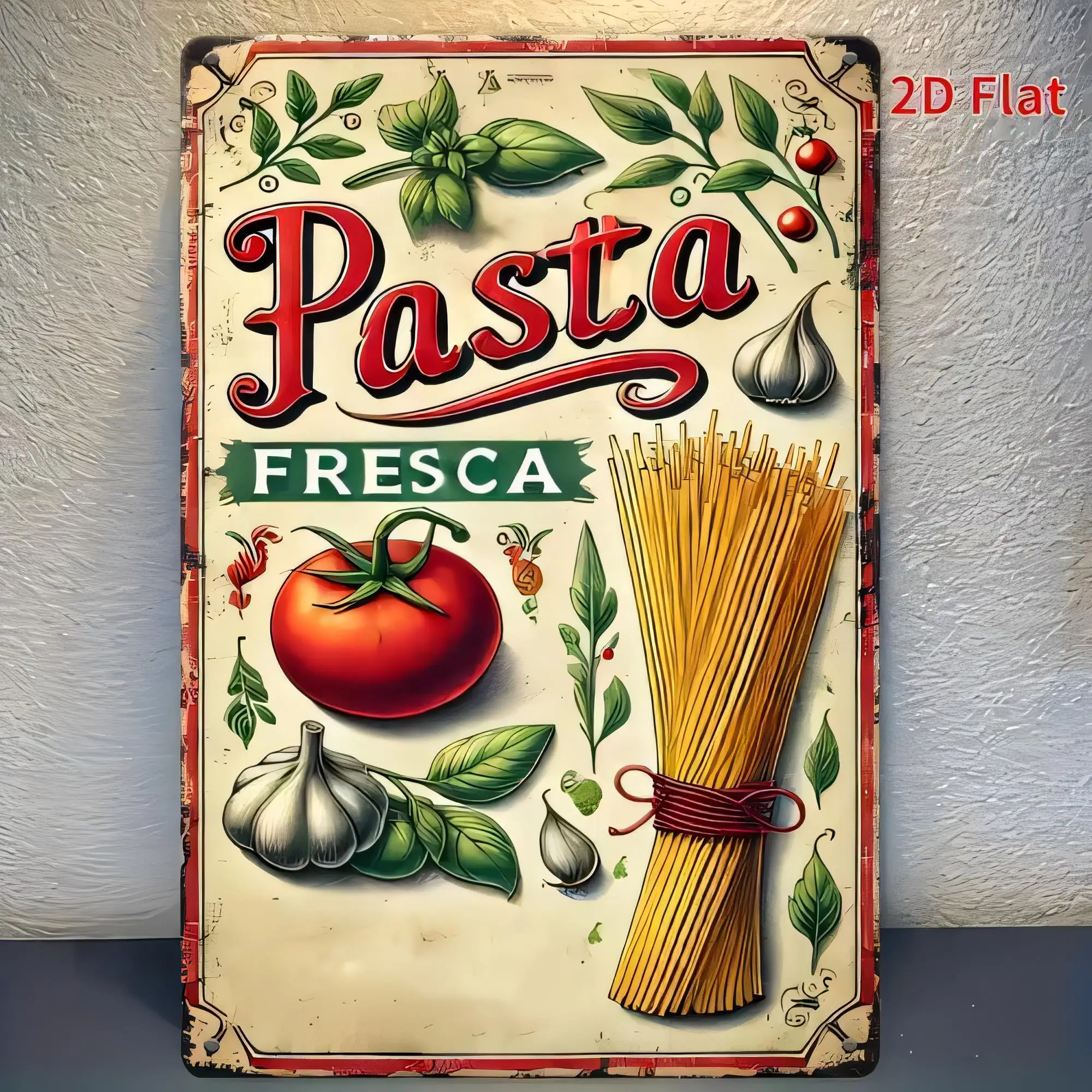 Tin Sign Pasta Fresca  Retro Italian Food Poster Wall Art for Kitchen Dining Room, Vintage Metal Plaque with Tomatoes Garlic Her