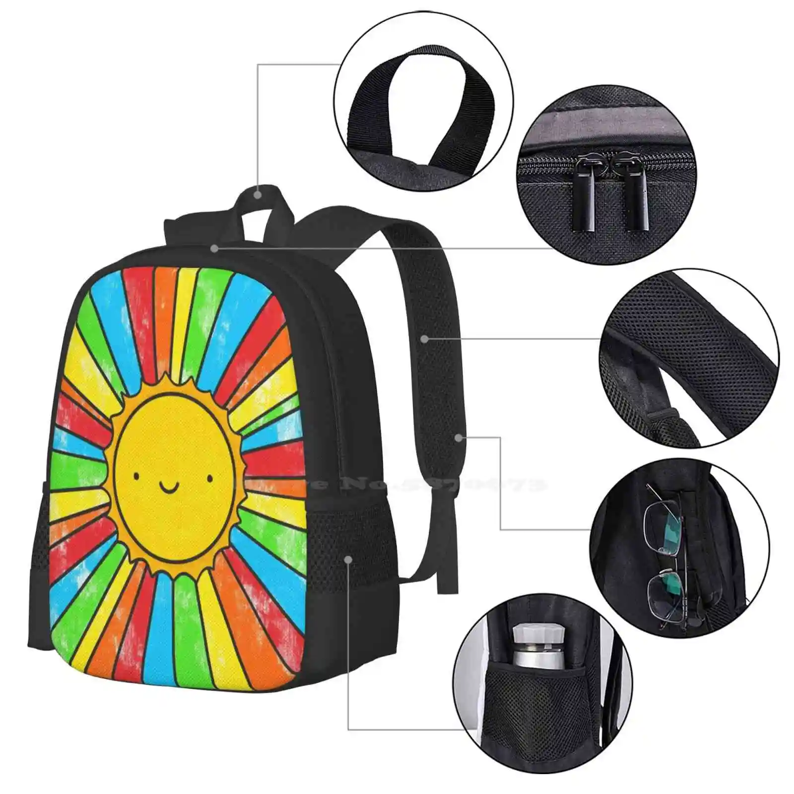 Mochila escolar con diseño de patrón de moda, bolsa de viaje para ordenador portátil, bolsa de radiador de positividad, cita Kawaii Sunshine Rainbow