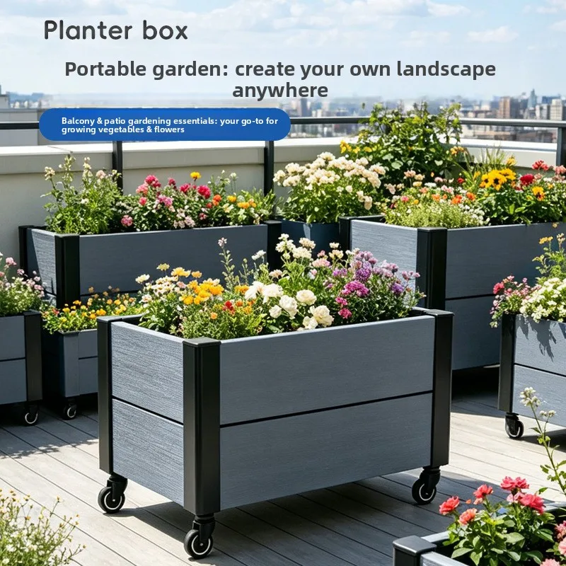 New outdoor plastic wood flower box outdoor flower slot flower bed outdoor courtyard balcony movable planting box