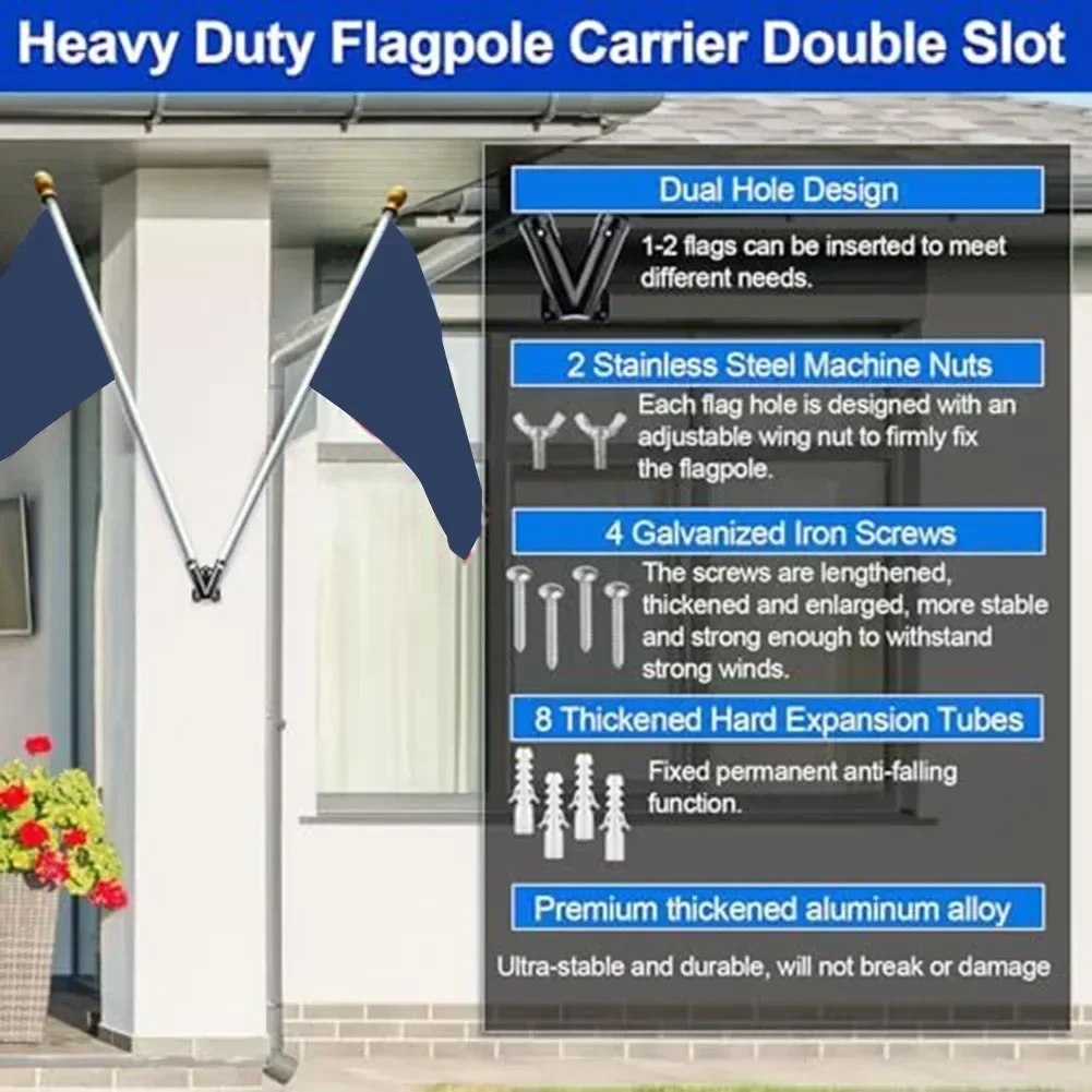 Metal Flag Holder Flag Pole Holder With Double Hole Design Water Resistant Heavy Duty Metal Rust Flag Mount Flagpole Holder