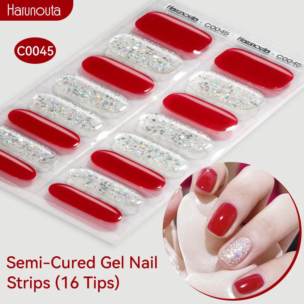 16Strips Gel Nail Stickers Gradient Auroras Semi Cured Gel Nail Polish Strips Long Lasting Sparkly Shinning Nail Patch