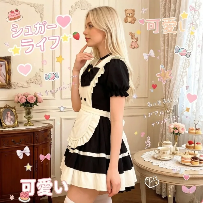 

Cat Cafe Sweet OP Short Maid Lolita Dress With Apron Japanese Kawaii Harajuku Ruffle Casual Cosplay Elegant Vintage Outfit