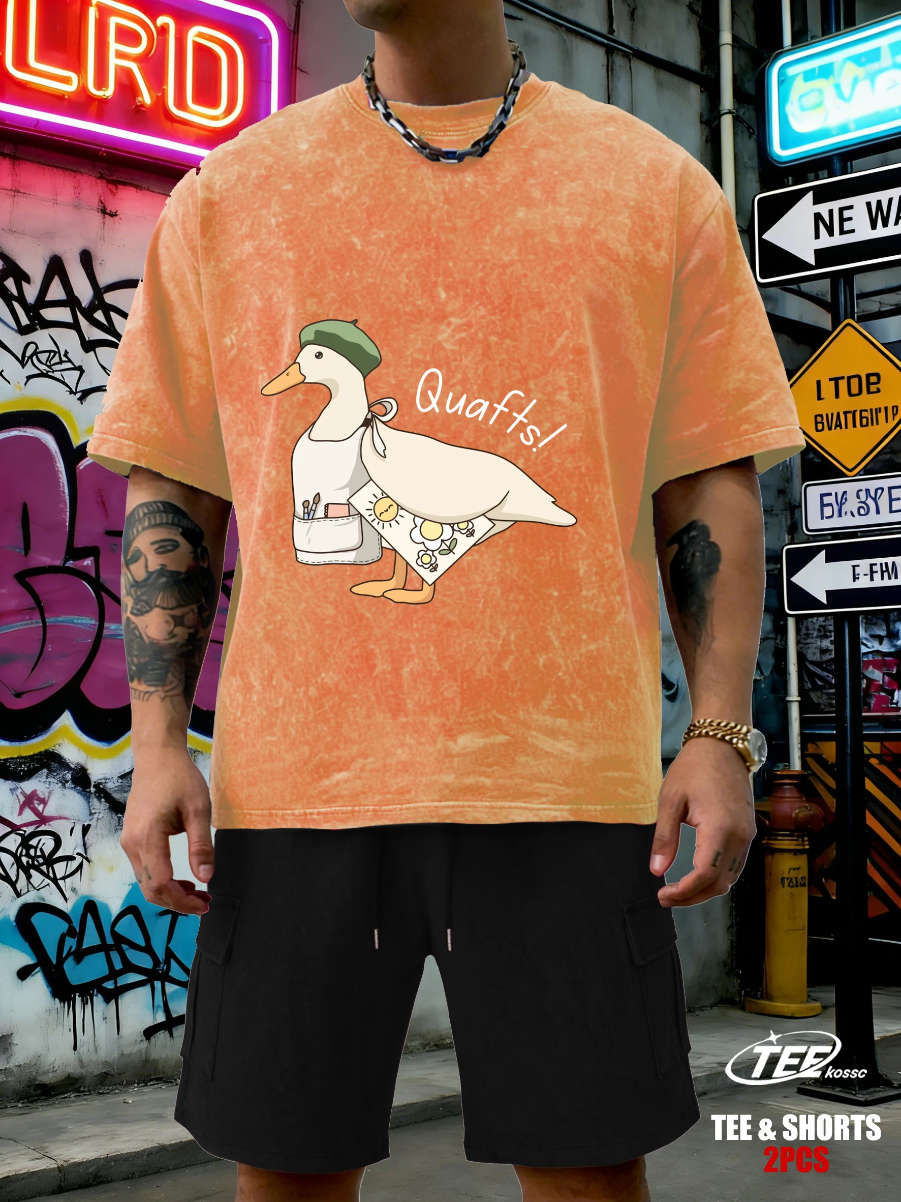 

The Big Goose Who Loves Drawing Mens Washed T-Shirts Soft Cotton Shorts Suit Casual O-Neck Clothes Man Fashion Short Sleeve