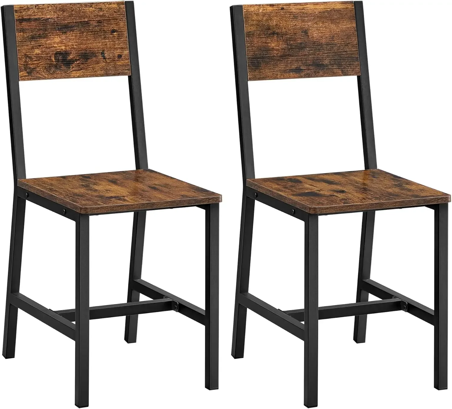 Dining Chair Set of 2, Rustic Wood Chairs with Metal Steel Frame, Easy to Assemble, Comfortable Seat, Modern Farmhouse Chair for