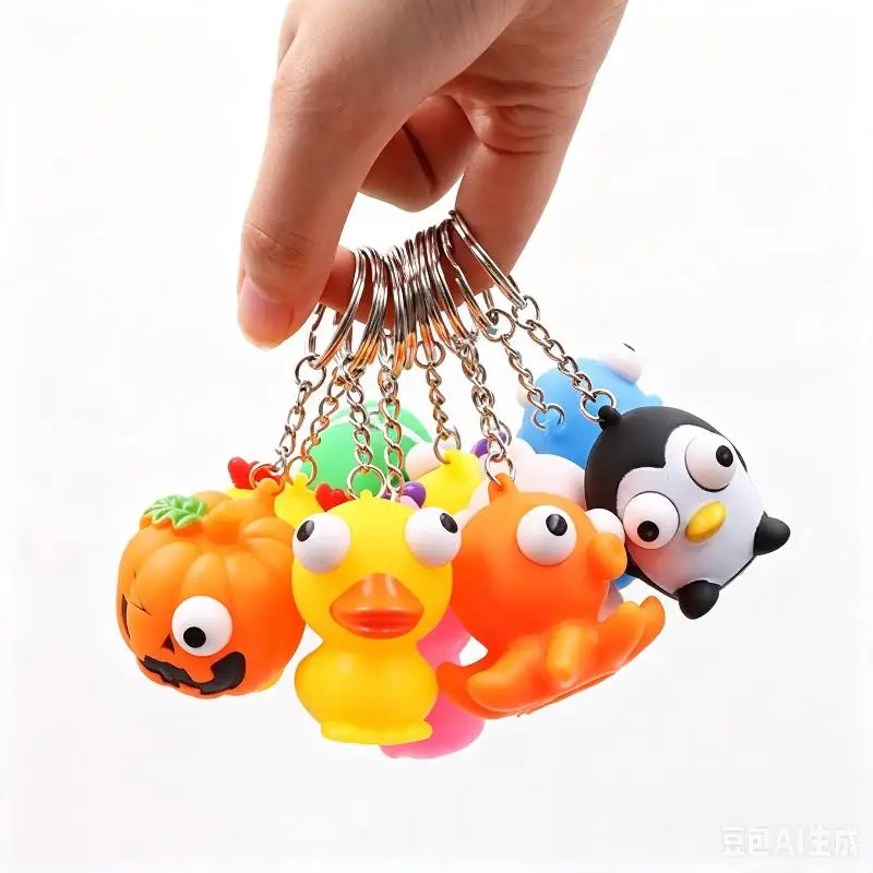 Soft Popping Eye Squeeze Keychain Fidget Toy Sensory Bouncing Stress Reliever for Long Road Trip Entertainment
