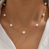 Simple Pearl Beads Chic Exquisite Necklace Golden Color Thin Chain Minimalist Charm Collar Jewelry Women