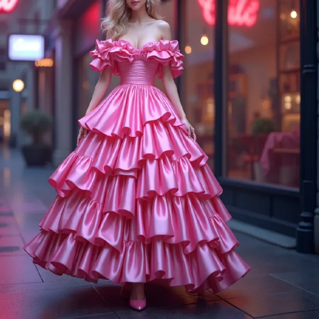 Halloween verjaardag jurk formele gelegenheid roze Victoriaanse galajurk off-shoulder gelaagde meid avondjurk op maat