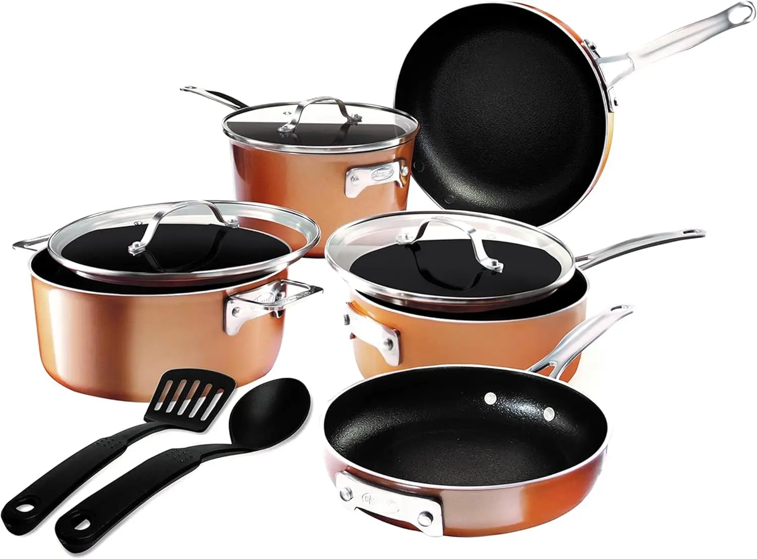 10 Pc Copper Pots and Pans Set Non Stick, Kitchen Cookware Sets, Space Saving Non Stick Pots and Pan Set, Nonstick Cookware Set