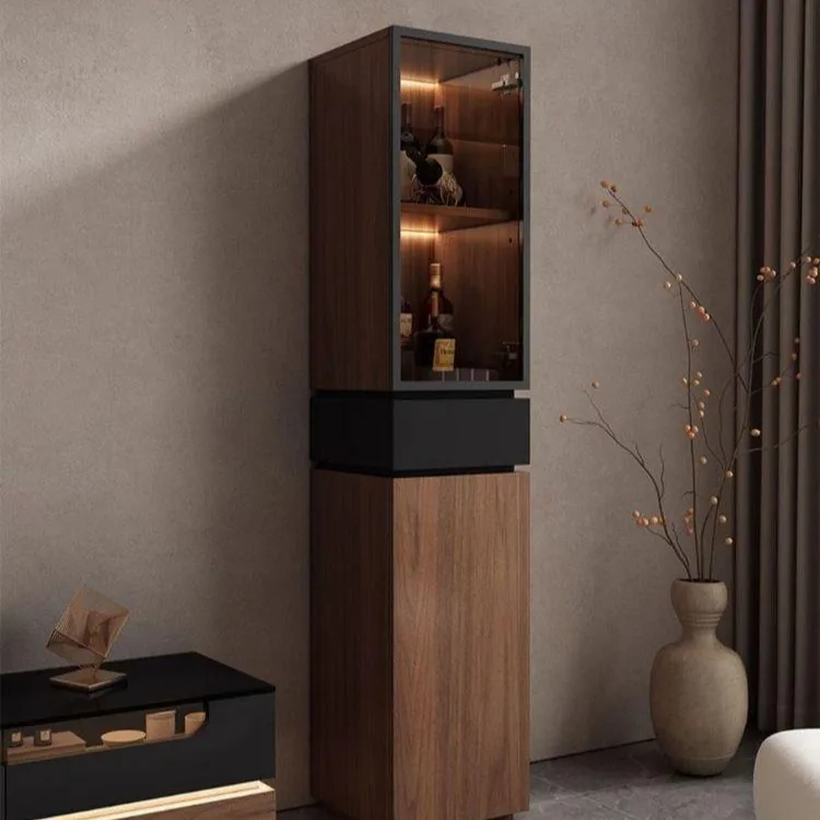 Solid wood wine cabinet living room dining side cabinet Italian minimalist glass display corner multi-layer