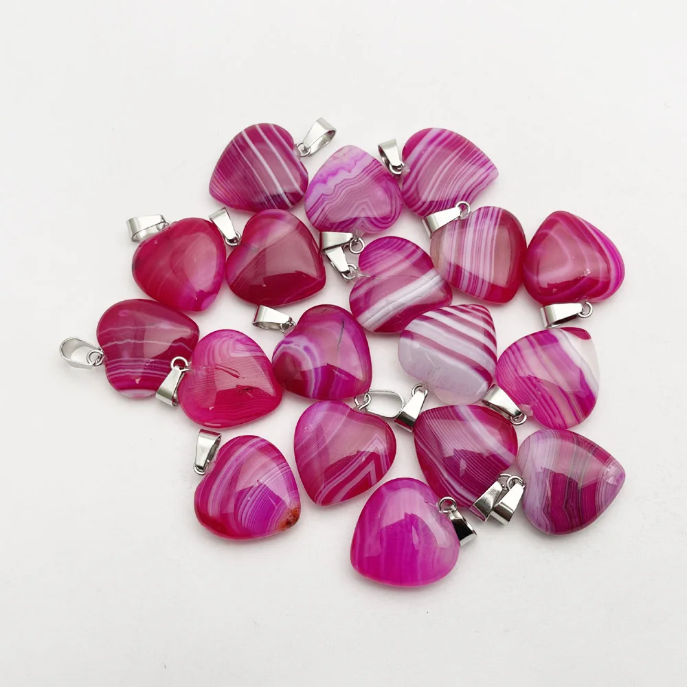 Fashion NEW Good quality Rose stripe agate 20mm 24Pcs Natural stone heart pendants for jewelry making Charm Necklace accessories