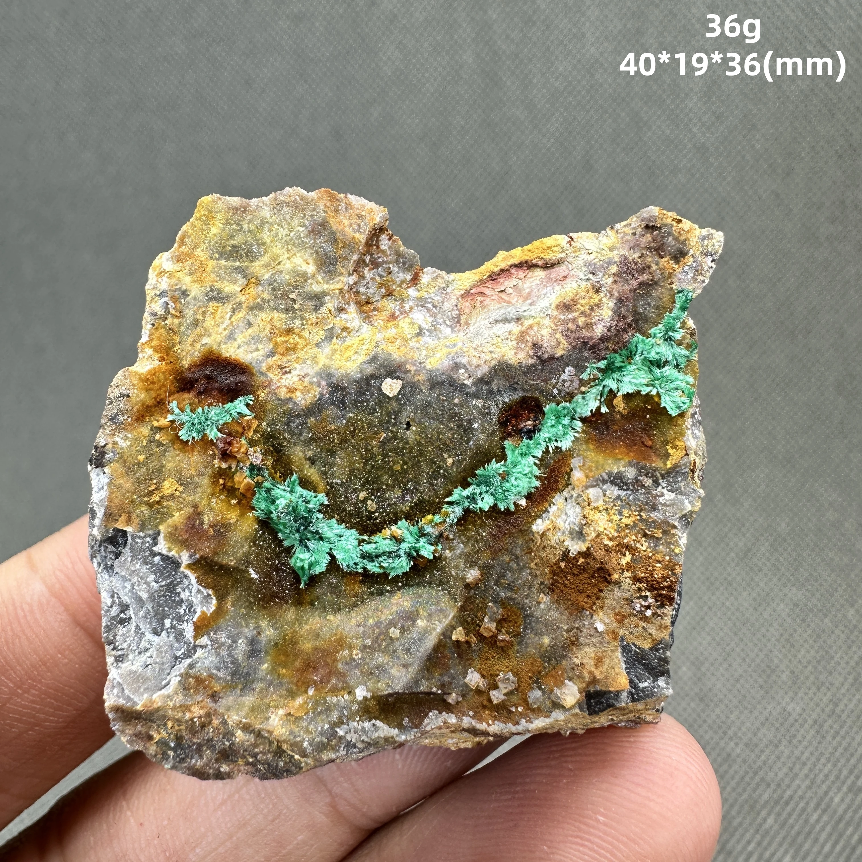 

36 g Natural GUANGDONG acicular malachite mineral specimen + healing quartz crystals and stones rock gemstone